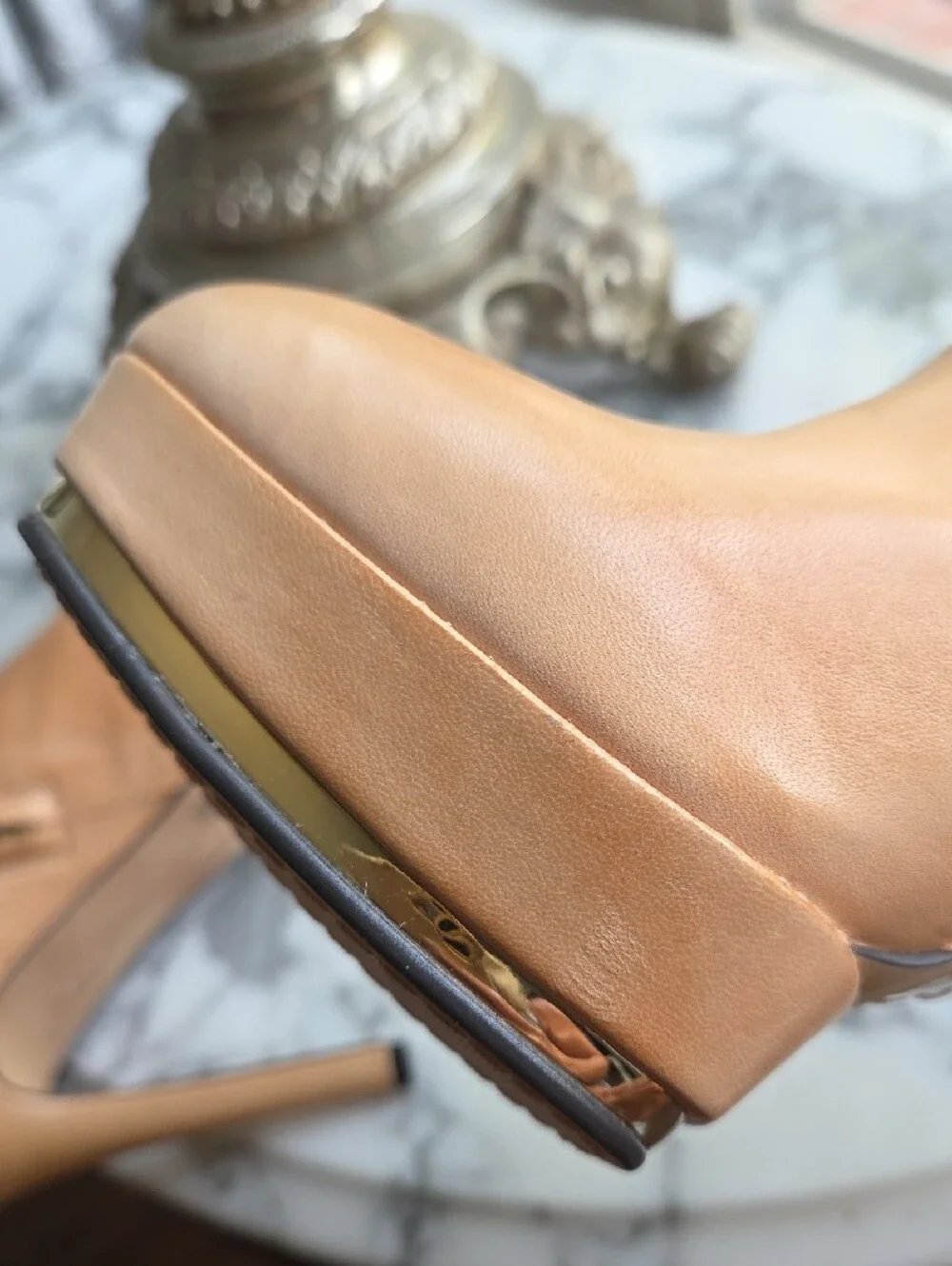 Vince Camuto Camel/Tan Leather High Heel Ankle Booties with Side Zip